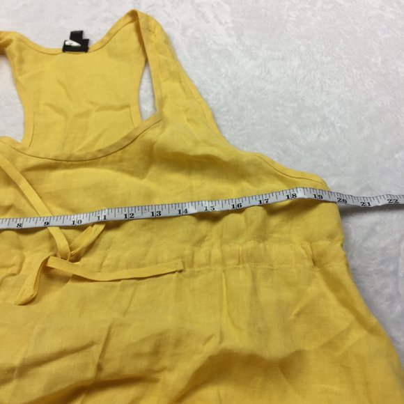 Eileen Fisher Tank Tunic Swing Dress Size M Womans Yellow Linen Drawstring Waist - Picture 7 of 13